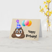 Happy Birthday Kaart: Party Poop Emoji Kaart (Gele Bloem)