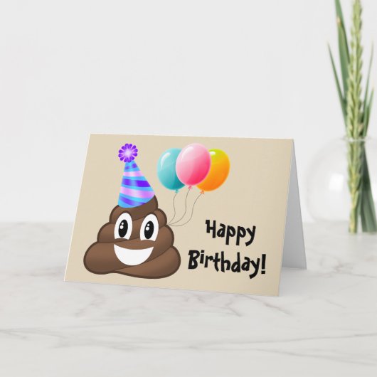Happy Birthday Kaart: Party Poop Emoji Kaart (Voorkant)