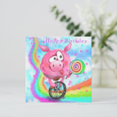 Happy Birthday Kaart - Piggy Cyclist met Lollipop (Staand voorkant)