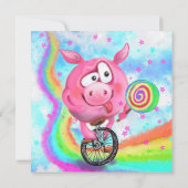 Happy Birthday Kaart - Piggy Cyclist met Lollipop (Achterkant)
