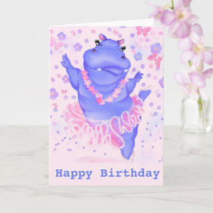 Happy Birthday Kaart Prima Ballerina Hippo Cartoon
