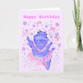 Happy Birthday Kaart Prima Ballerina Hippo Cartoon (Voorkant)