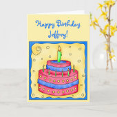 Happy Birthday Kaart Red Cake op geel (Gele Bloem)