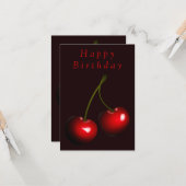 Happy Birthday Kaart Red Cherry - Jouw tekst naam (Voorkant / Achterkant in situ)