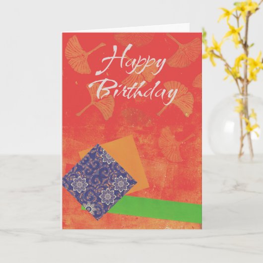 Happy Birthday Kaart Red Collage (Gele Bloem)