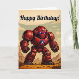 Happy Birthday Kaart – Red Robot Mech