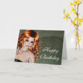 Happy Birthday Kaart - Redhead Fantasy Woman 1 (Gele Bloem)