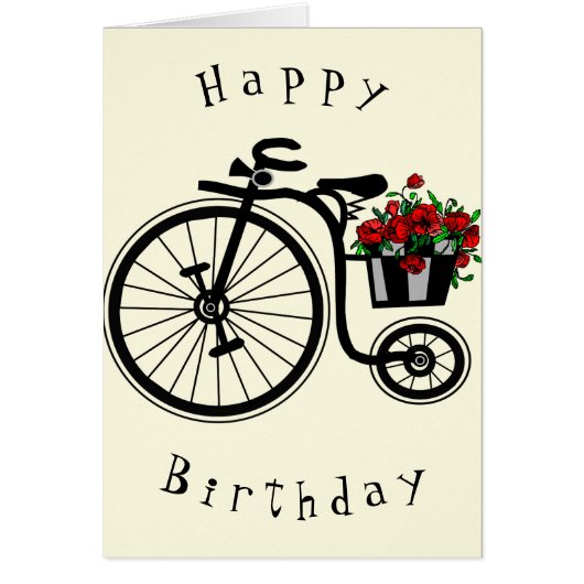 Happy Birthday Kaart Romantic Flowers Bike (Voorkant)