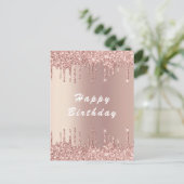 Happy Birthday Kaart Roos Gold Blush Glitter Drive (Staand voorkant)