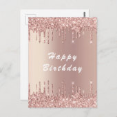 Happy Birthday Kaart Roos Gold Blush Glitter Drive (Voorkant / Achterkant)