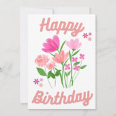 Happy Birthday Kaart roze bloemen (Voorkant)