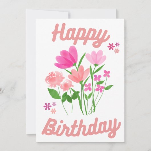 Happy Birthday Kaart roze bloemen (Voorkant)