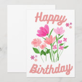 Happy Birthday Kaart roze bloemen (Voorkant / Achterkant)
