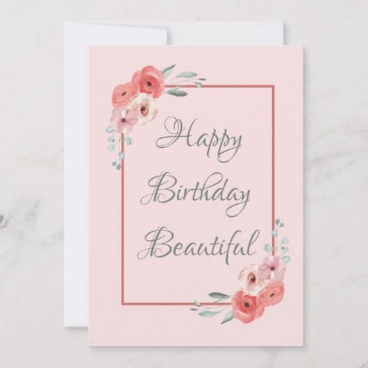 Happy Birthday Kaart Roze en White Floral (Voorkant)