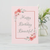 Happy Birthday Kaart Roze en White Floral (Staand voorkant)