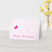 Happy Birthday Kaart roze vlinder - hart (Gele Bloem)