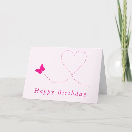 Happy Birthday Kaart roze vlinder - hart (Voorkant)