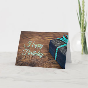 Happy Birthday Kaart Rustic Wood Black en Blue