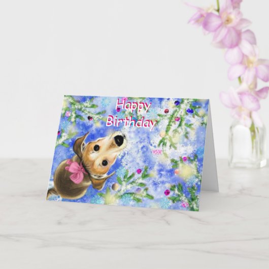 Happy Birthday Kaart Schattigee Pet Dog met roze l (Orchidee)