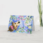 Happy Birthday Kaart Schattigee Pet Dog met roze l (Voorkant)