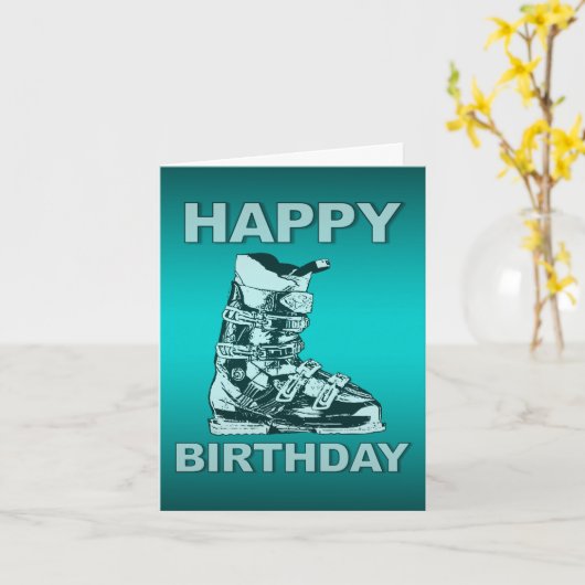 Happy Birthday Kaart Ski Boot Blue (Gele Bloem)