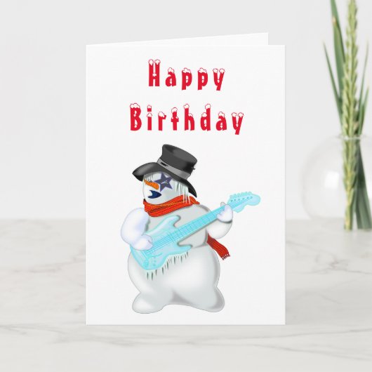 Happy Birthday Kaart Snowman Rock Guitar Music (Voorkant)