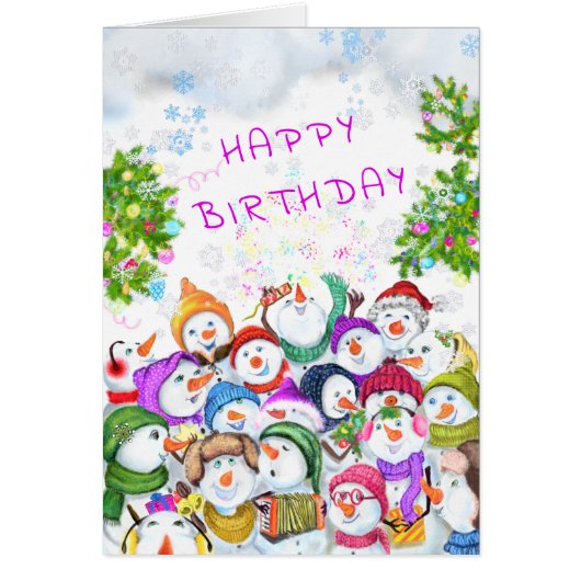 Happy Birthday Kaart Snowmans Birthday Party (Voorkant)