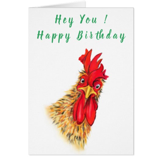 Happy Birthday Kaart Speful Curious Rooster Fun (Voorkant)