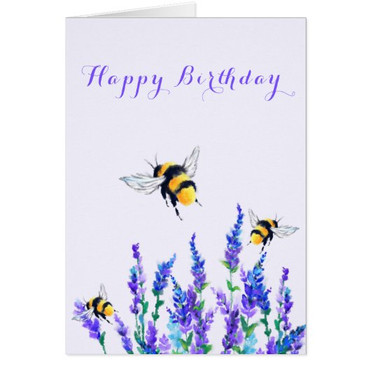 Happy Birthday Kaart Spring Flowers and bijen (Voorkant)