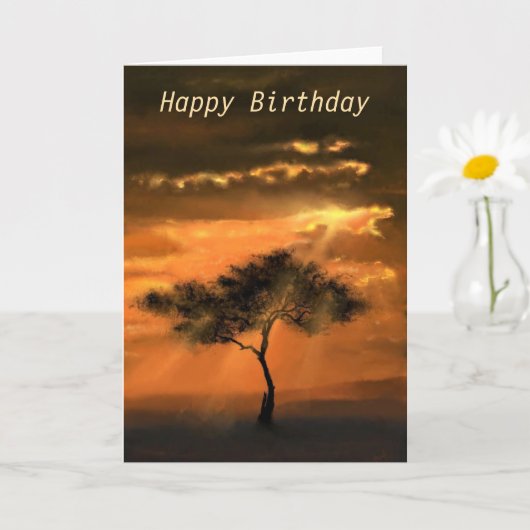 Happy Birthday Kaart Sunset Tree Sunbeams (Kleine Plant)
