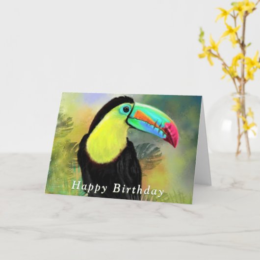 Happy Birthday Kaart Tropical Toco Toucan Bird (Gele Bloem)