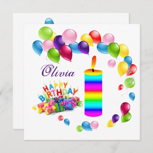 Happy Birthday Kaart Uitnodigingsballonnen (Voorkant / Achterkant)