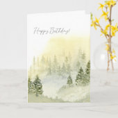 Happy Birthday Kaart voor hem, misty Mountains (Gele Bloem)