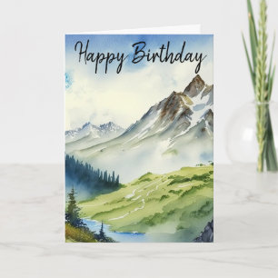 Happy Birthday Kaart voor hem, Waterverf bergen