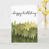 Happy Birthday Kaart voor hem, Waterverf pijnbomen (Gele Bloem)