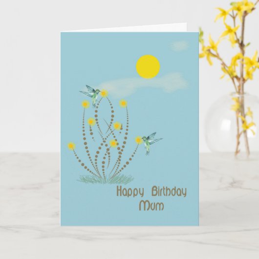 Happy Birthday Kaart voor mama met Hummingvogels (Gele Bloem)