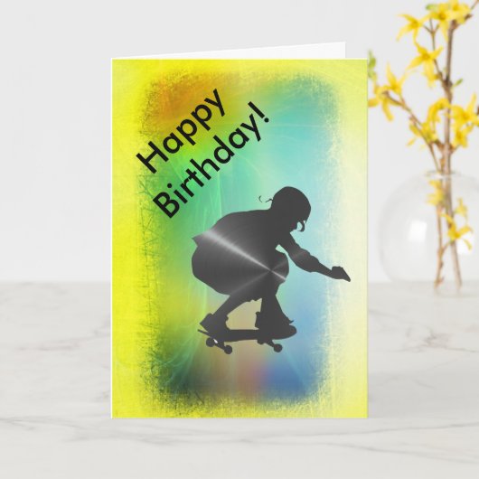 Happy Birthday Kaart voor Schaats Boarder (Gele Bloem)