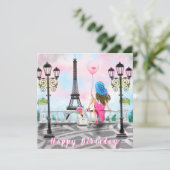 Happy Birthday Kaart Vrouw met roze ballon (Staand voorkant)