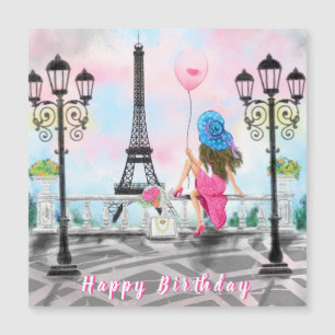 Happy Birthday Kaart Vrouw met roze hartballon