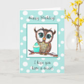 Happy Birthday Kaart, Waterverf Uil en Cupcake Kaart (Gele Bloem)