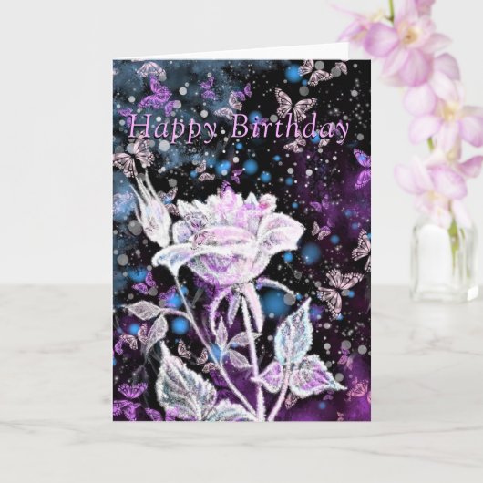 Happy Birthday Kaart Winter Roos en Butterflies (Orchidee)