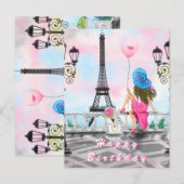 Happy Birthday Kaart Woman in Parijs - Eiffeltoren (Voorkant / Achterkant)