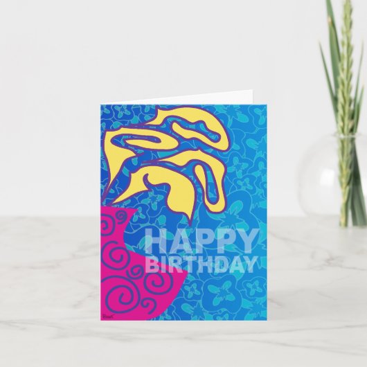 Happy Birthday Kaart Yellow Leaves Roze Vaas (Voorkant)