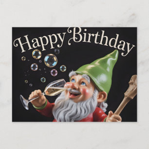 "Happy Birthday"-kabouter met champagne en bubbels Feestdagenkaart