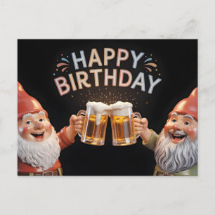 "Happy Birthday" Kabouters proosten bierpullen Feestdagenkaart