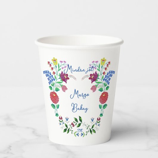 Happy Birthday Kalocsai Flower Folk Art Papieren Bekers (Achterkant)