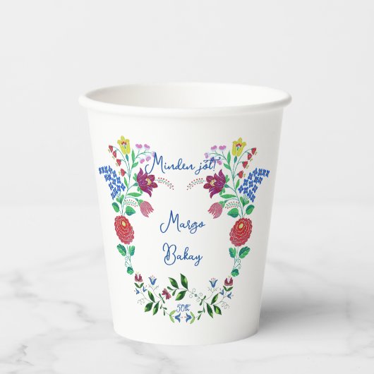 Happy Birthday Kalocsai Flower Folk Art Papieren Bekers (Voorkant)