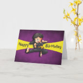 Happy Birthday Karate Kicking Girl Kaart (Gele Bloem)