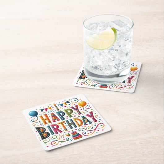 Happy Birthday Kartonnen Onderzetters (Insitu)