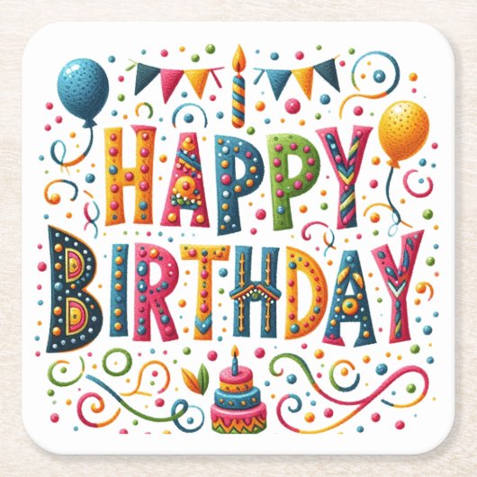Happy Birthday Kartonnen Onderzetters (Voorkant)